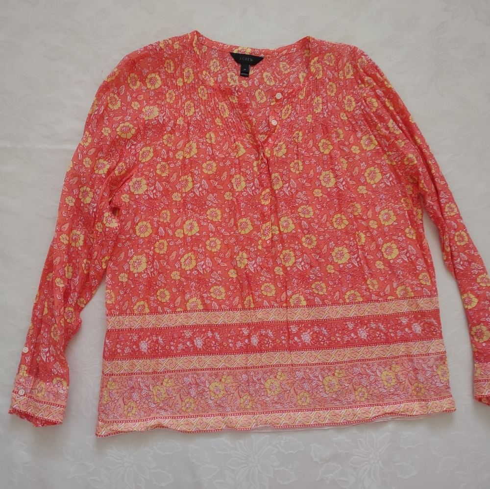 J Crew voile cotton popover long sleeves orange floral